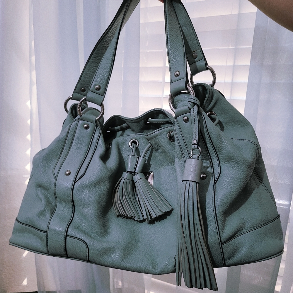 AUTHENTIC MCM MUNICH RARE Tuquise Calf Leather Shoulder Bag